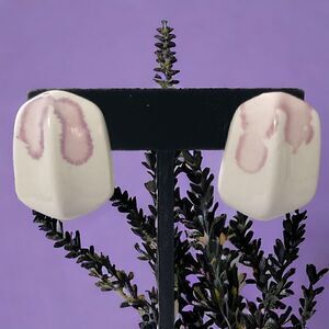 Vintage 80s Ceramic Earrings Geometric Retro Purple Lilac White‎ Disco Pierced.